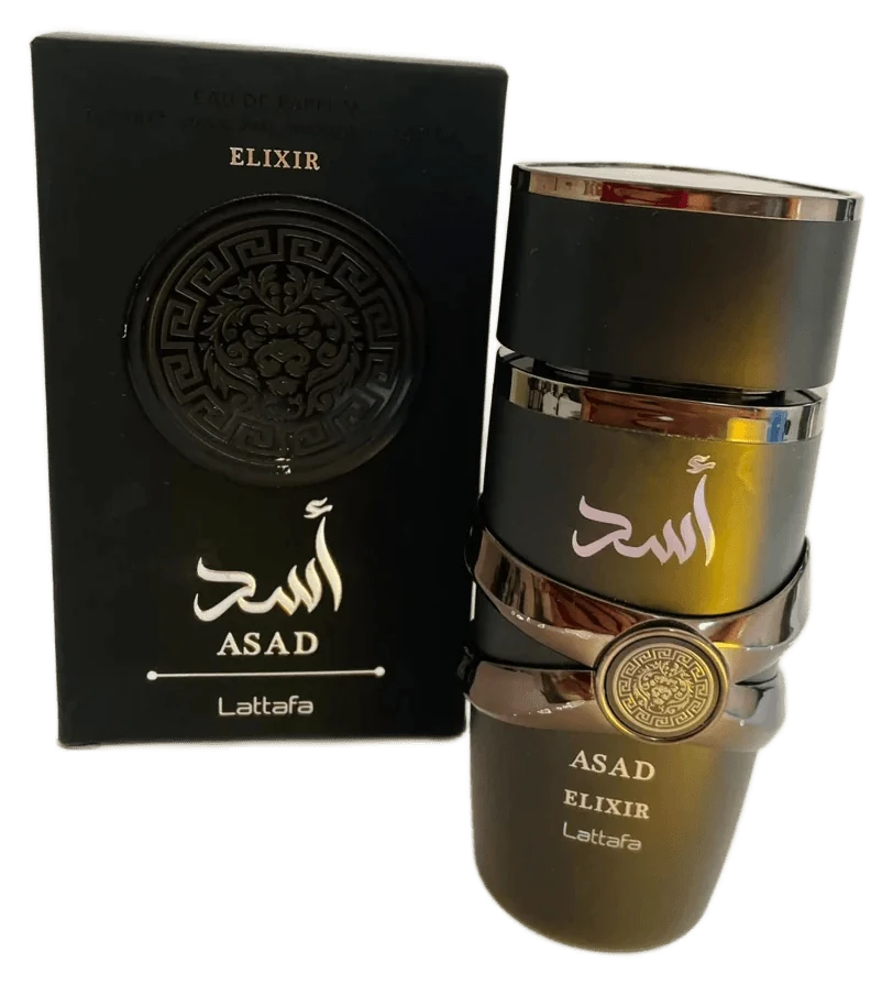 Frasco e embalagem de Asad Elixir no acervo da Cavanyt