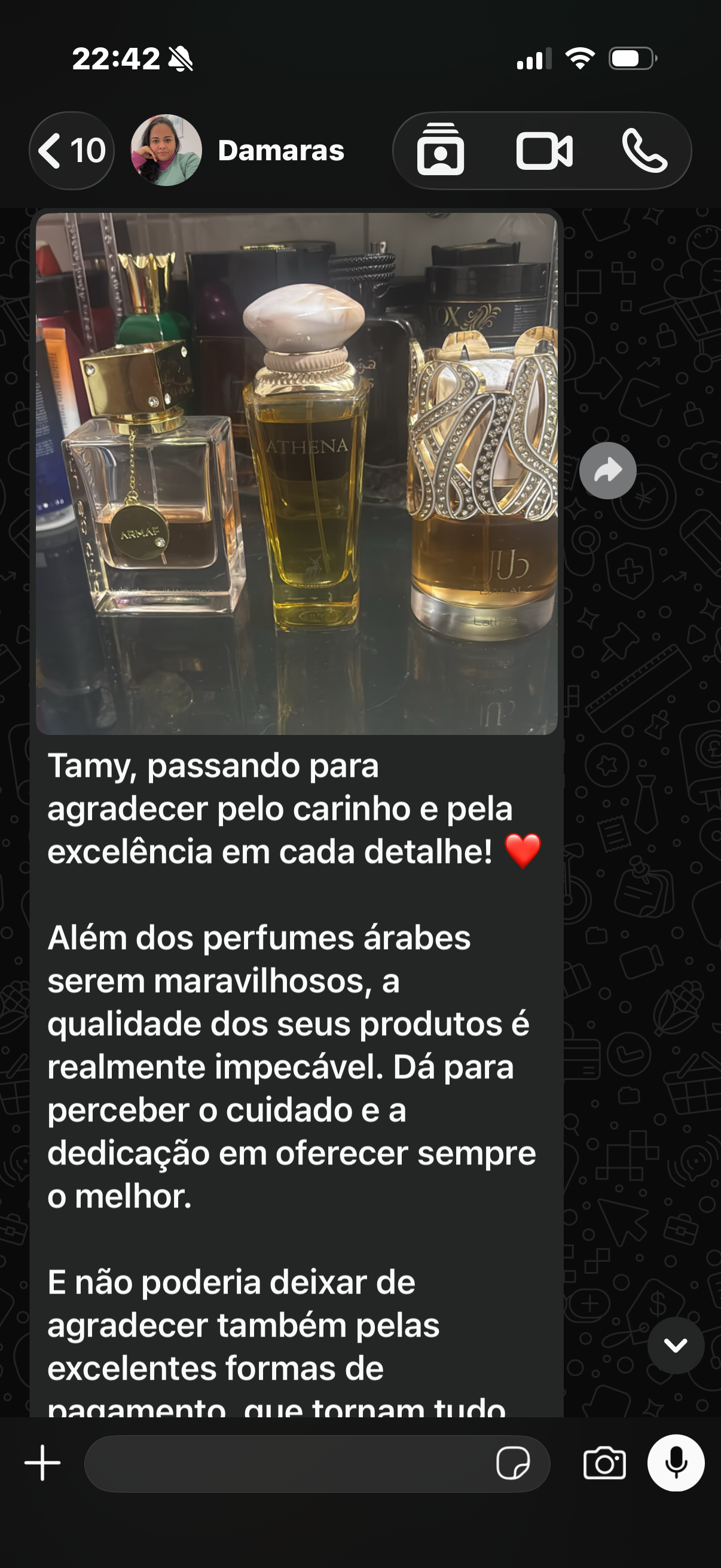 Primeira captura de um relato sobre os perfumes e o atendimento da Cavanyt